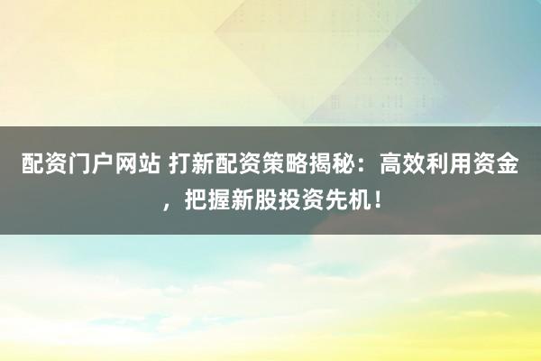 配资门户网站 打新配资策略揭秘：高效利用资金，把握新股投资先机！