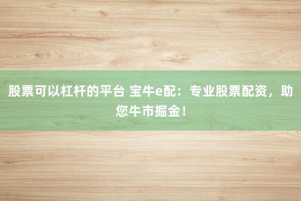 股票可以杠杆的平台 宝牛e配：专业股票配资，助您牛市掘金！
