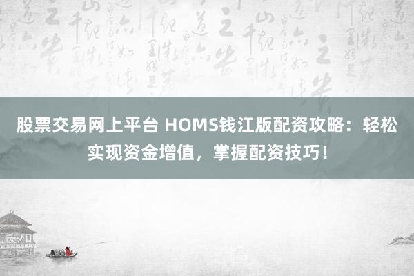 股票交易网上平台 HOMS钱江版配资攻略：轻松实现资金增值，掌握配资技巧！