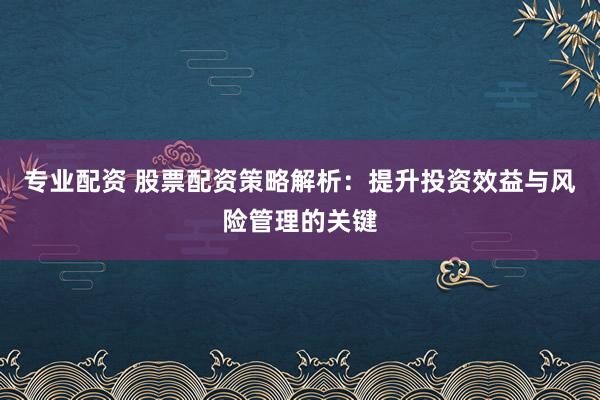 专业配资 股票配资策略解析：提升投资效益与风险管理的关键