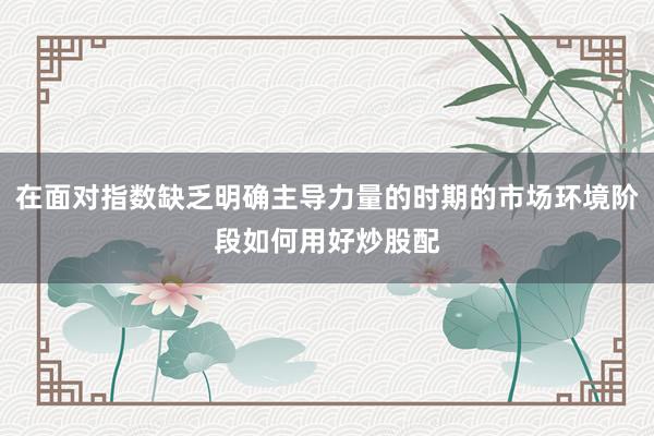 在面对指数缺乏明确主导力量的时期的市场环境阶段如何用好炒股配